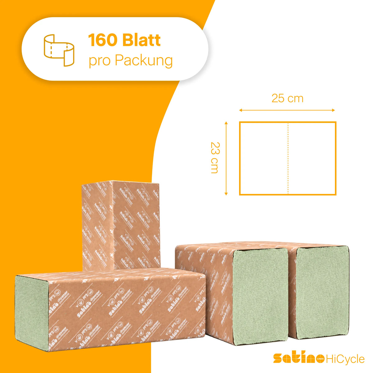 HiCycle Papierhandtücher V-Falz grün 2-lagig – 3.200 Blatt – 25 × 23 cm