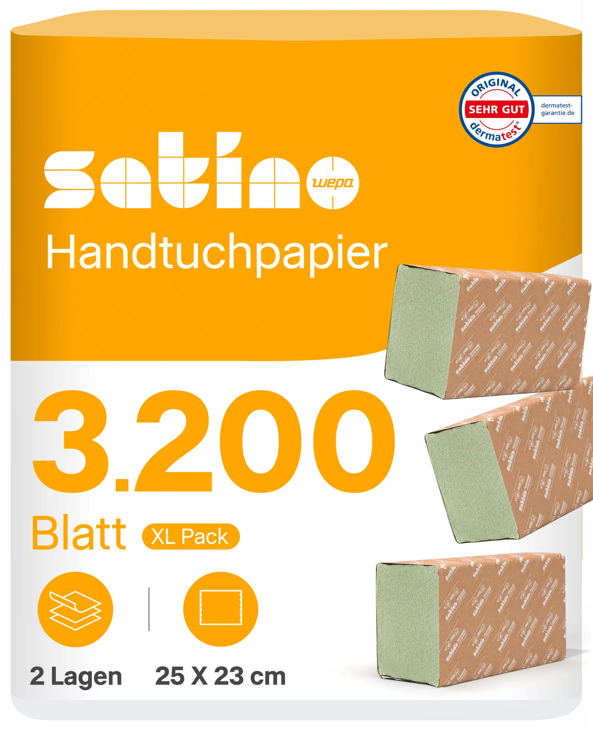 HiCycle Papierhandtücher V-Falz grün 2-lagig – 3.200 Blatt – 25 × 23 cm