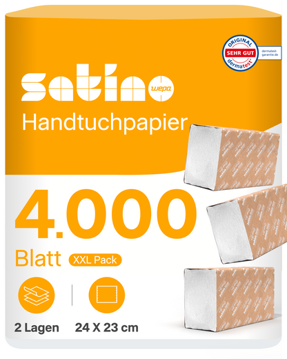 HiCycle Papierhandtücher V-Falz weiß 2-lagig – 4.000 Blatt – 24 × 23 cm
