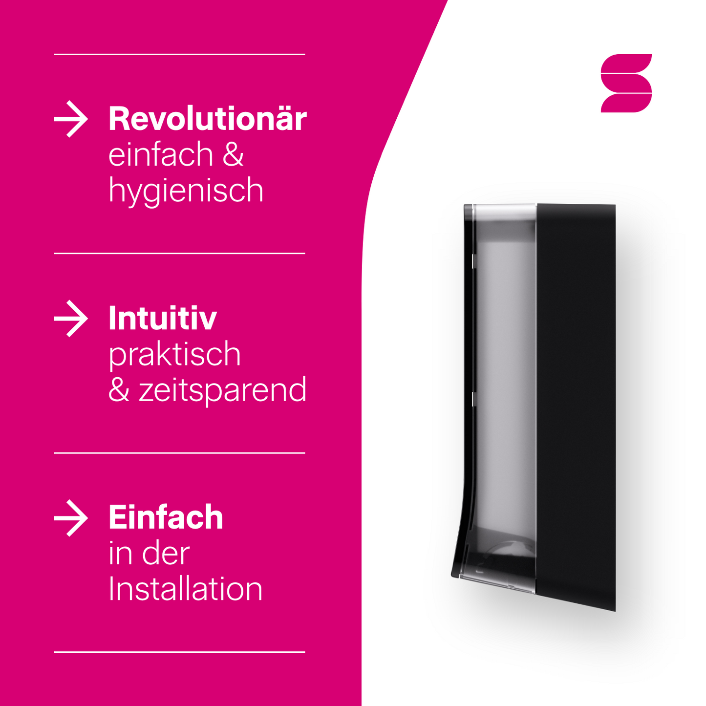 HYGINITY Einzelblatt-Toilettenpapierspender Solo – bis 600 Blatt – weiß oder schwarz