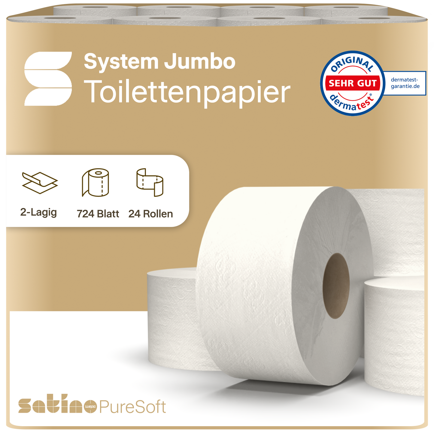 PureSoft Toilettenpapier System-Großrollen 2-lagig – 100 m je Rolle