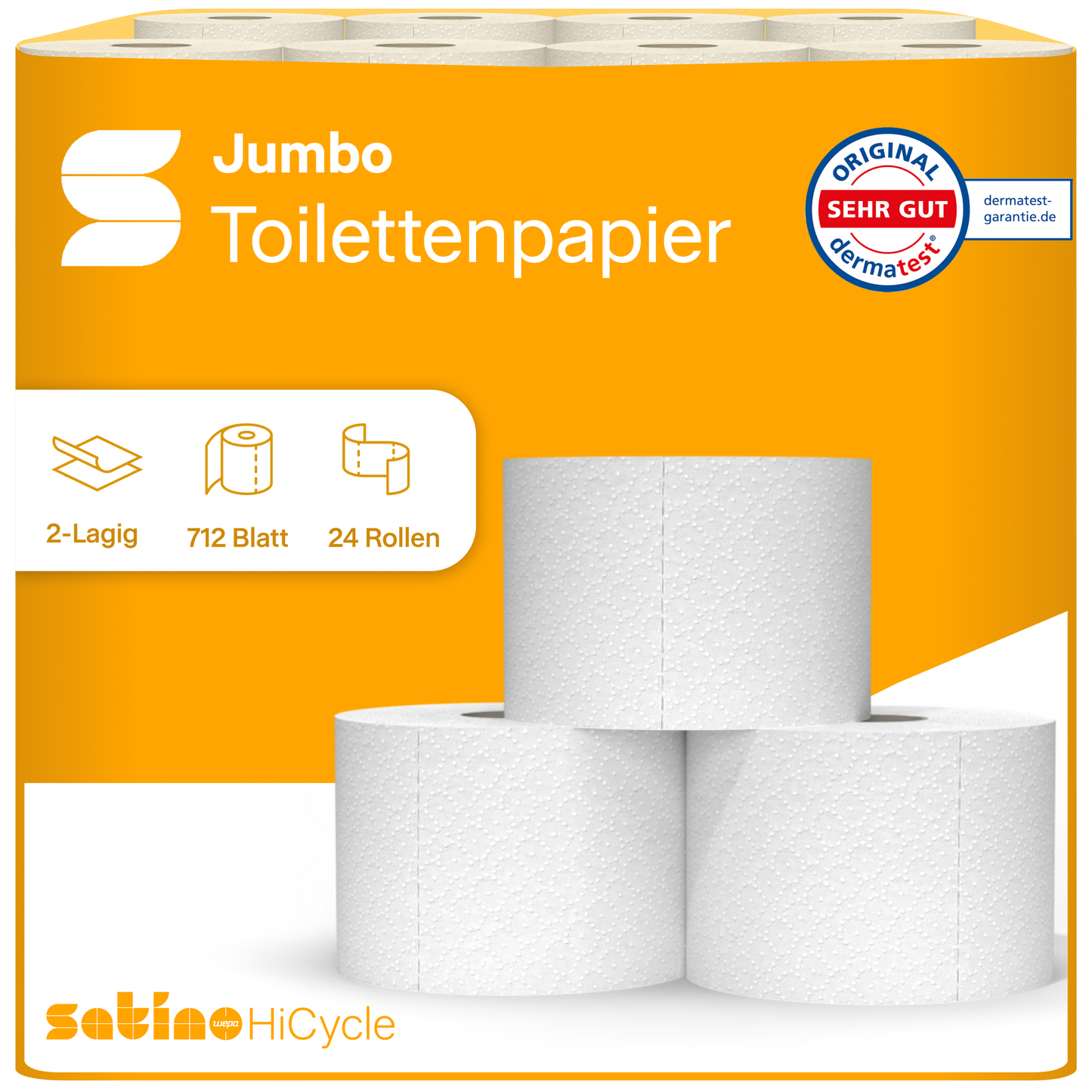 HiCycle Toilettenpapier Großrollen 2-lagig – 24 Rollen à 100 m