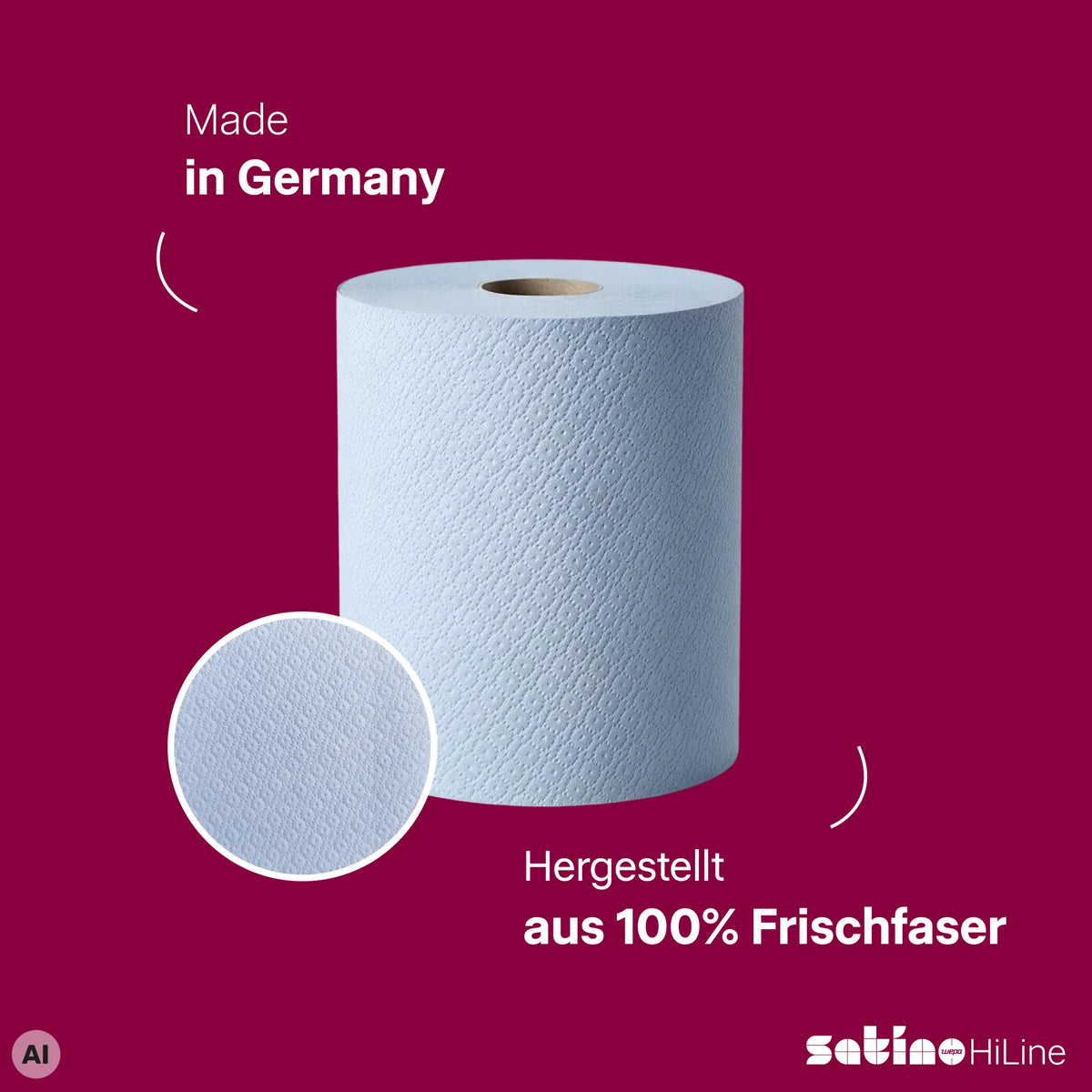 HiLine Putzrollen blau 2-lagig – 2 Rollen à 1.000 Blatt – 36,5 × 35 cm