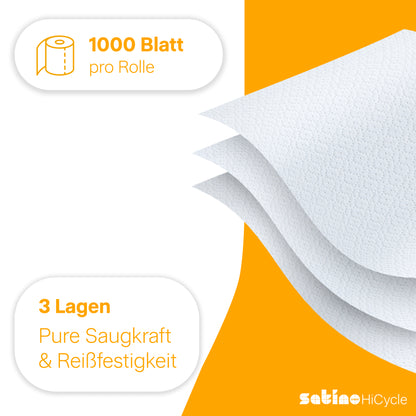 HiCycle Putzrollen 3-lagig – 2 Rollen à 1.000 Blatt – 23 × 35 cm