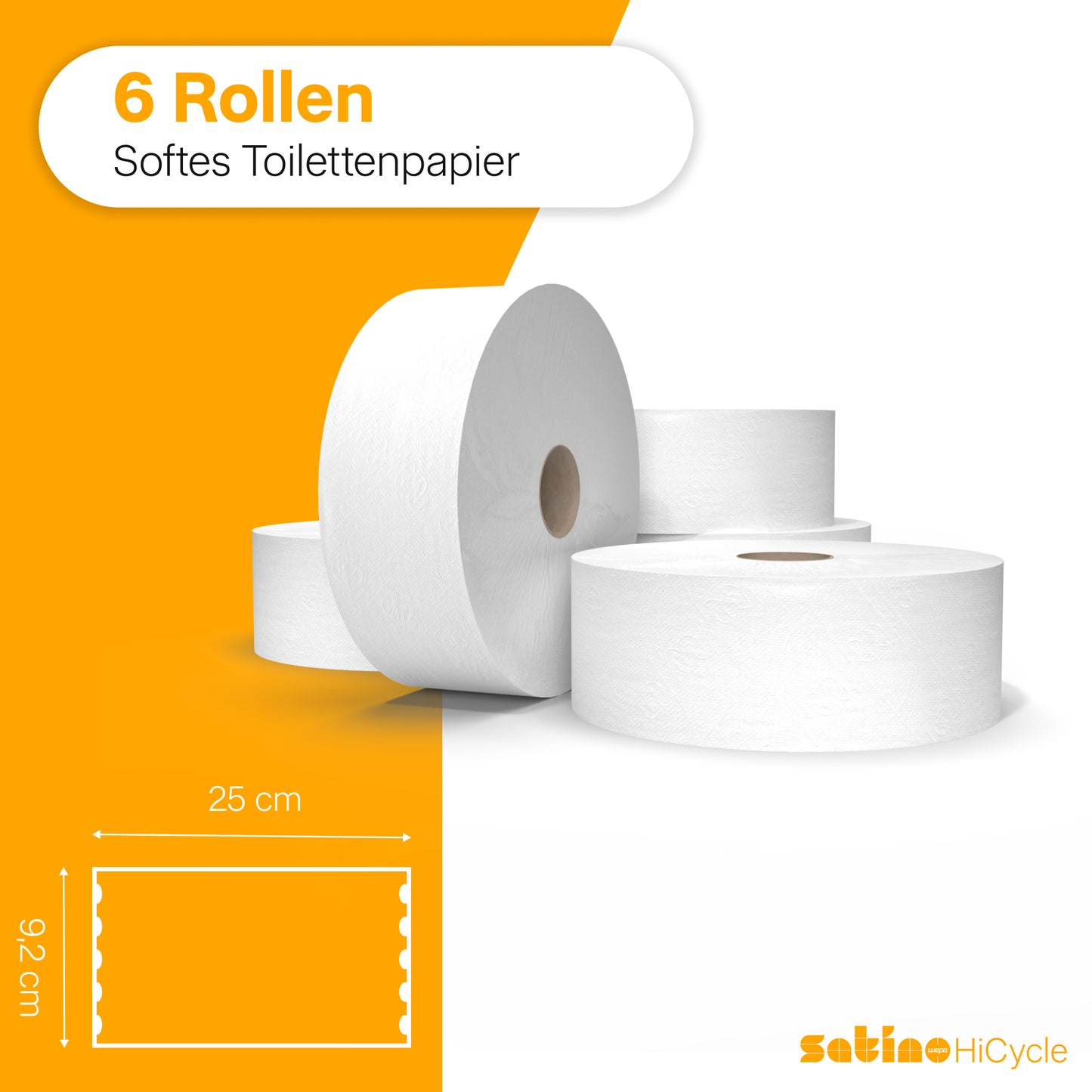 HiCycle Toilettenpapier Großrollen mit 380m je Rolle - 2-lagig