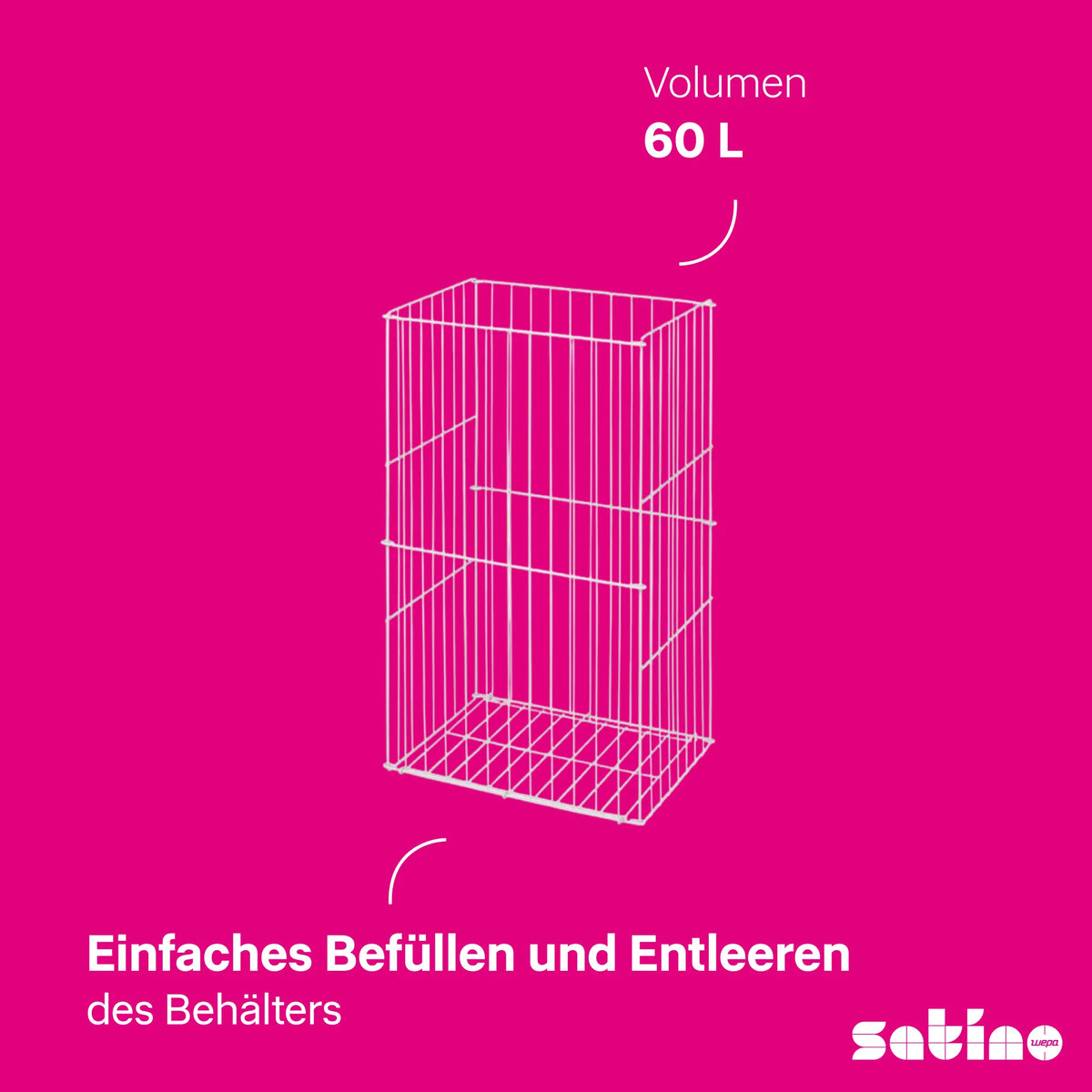 Abfallkorb 60 l – weiß – freistehend oder Wandmontage