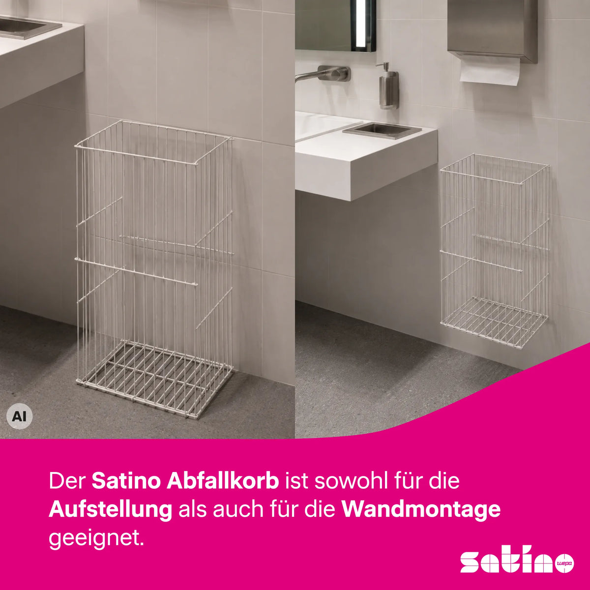 Abfallkorb 60 l – weiß – freistehend oder Wandmontage