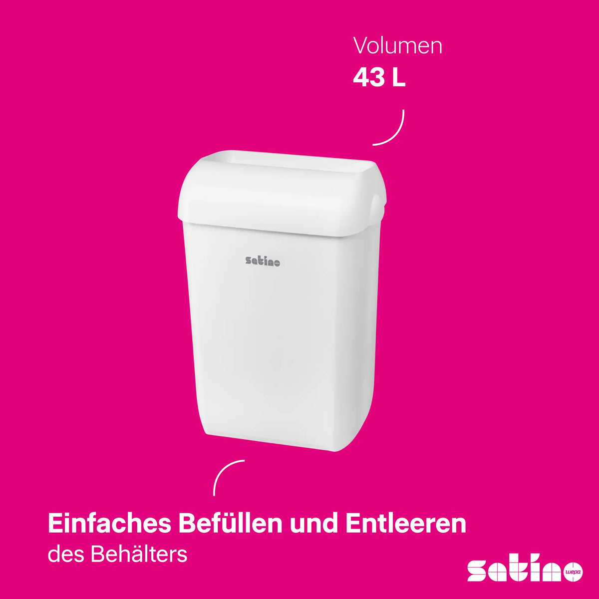 Abfalleimer 43 l – weiß – freistehend oder Wandmontage