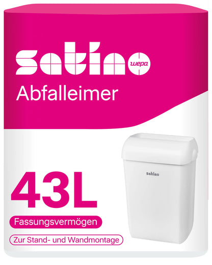 Abfalleimer 43 l – weiß – freistehend oder Wandmontage