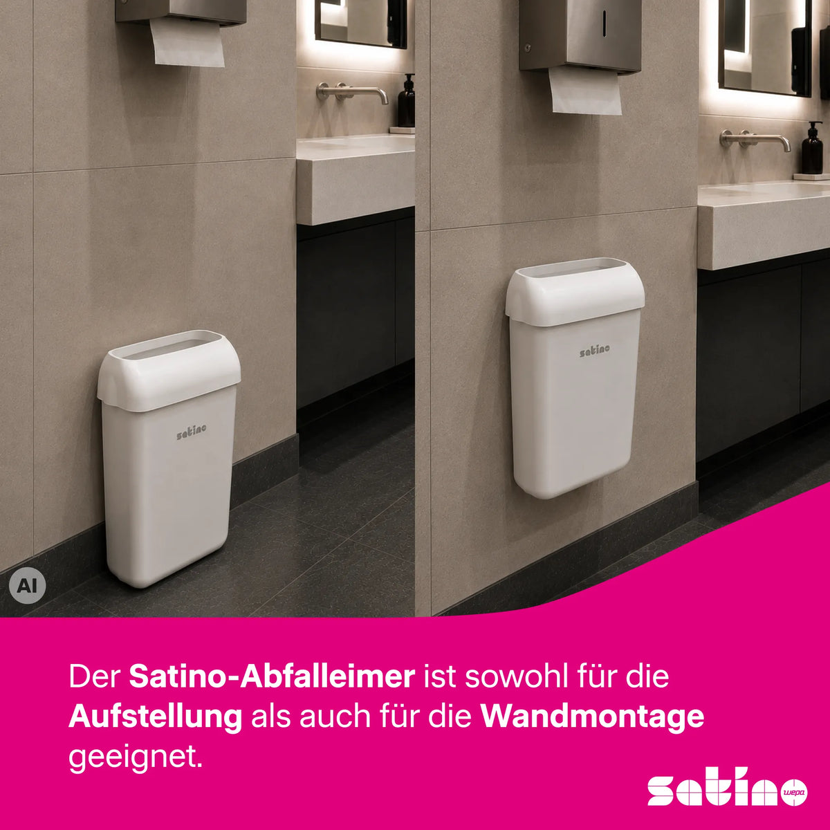 Abfalleimer 23 l – weiß – freistehend oder Wandmontage