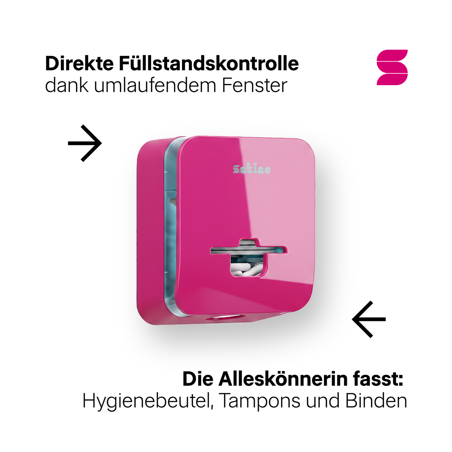 HYGINITY FemCare-Spender 3-in-1 – Binden, Tampons & Hygienebeutel – weiß, schwarz oder pink