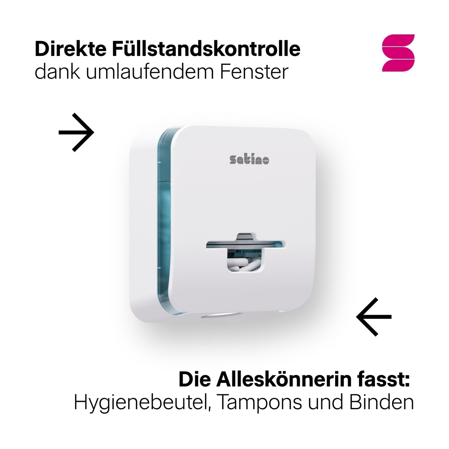 HYGINITY FemCare-Spender 3-in-1 – Binden, Tampons & Hygienebeutel – weiß, schwarz oder pink