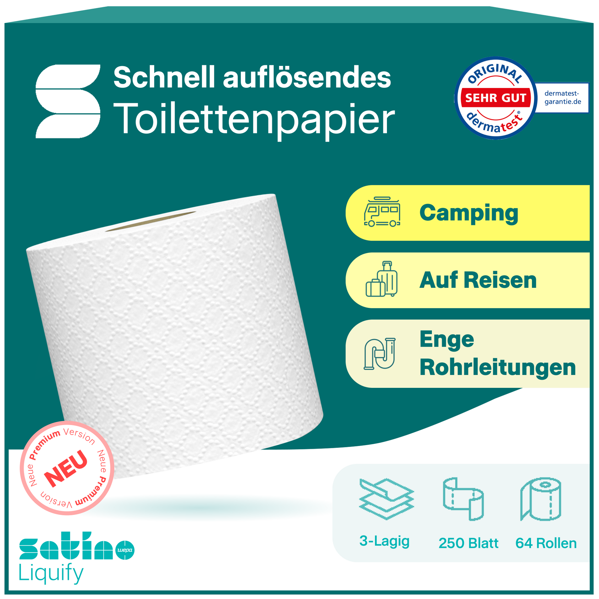 Liquify Toilettenpapier 3-lagig – 64 Rollen à 250 Blatt – Art. 070561