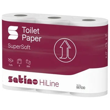 HiLine Toilettenpapier 2-lagig – 96 Rollen à 200 Blatt (16 Beutel à 6 Rollen) – Art. 067031